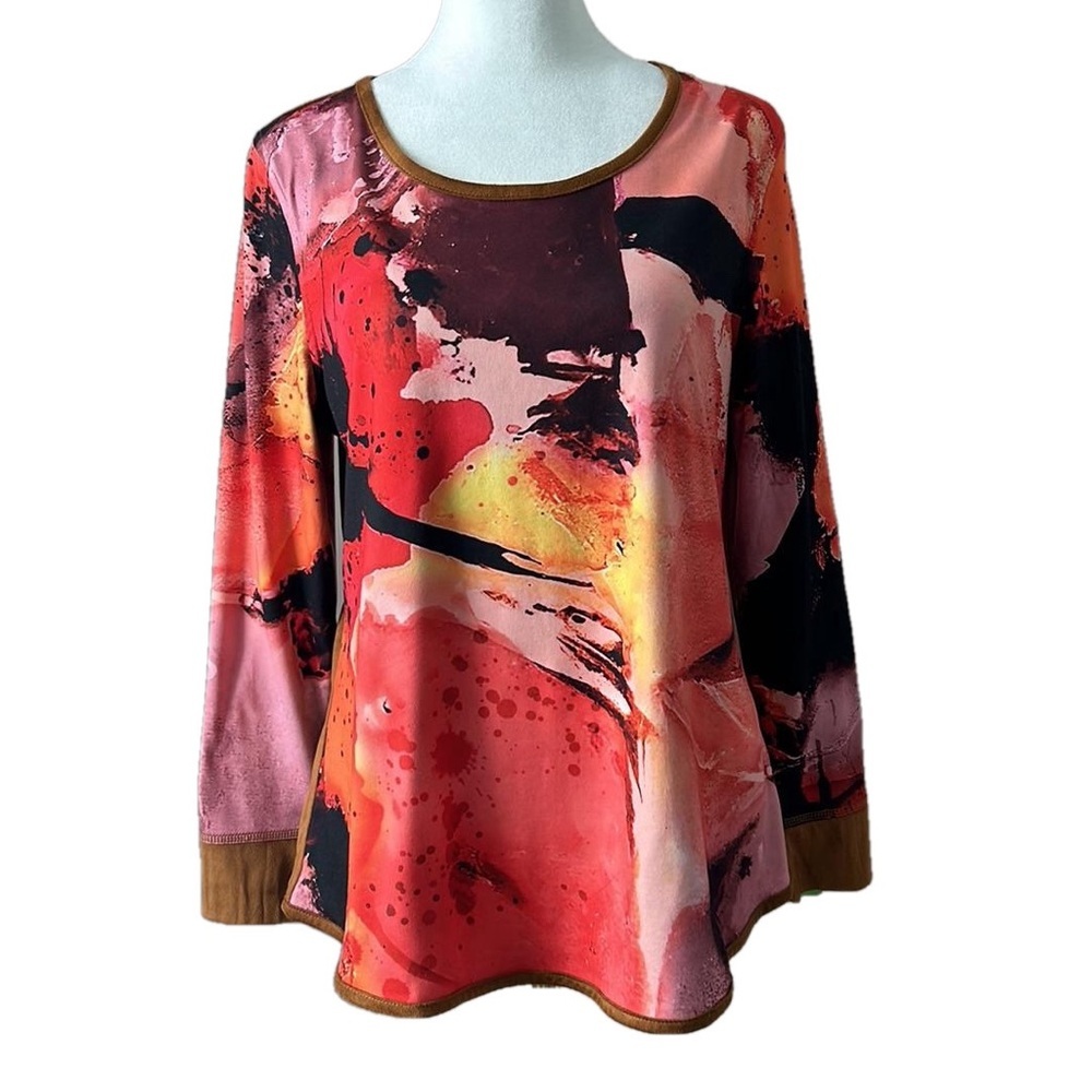 New! Lemon Grass Reversible Vibrant Art Print long sleeve round neck top Small
